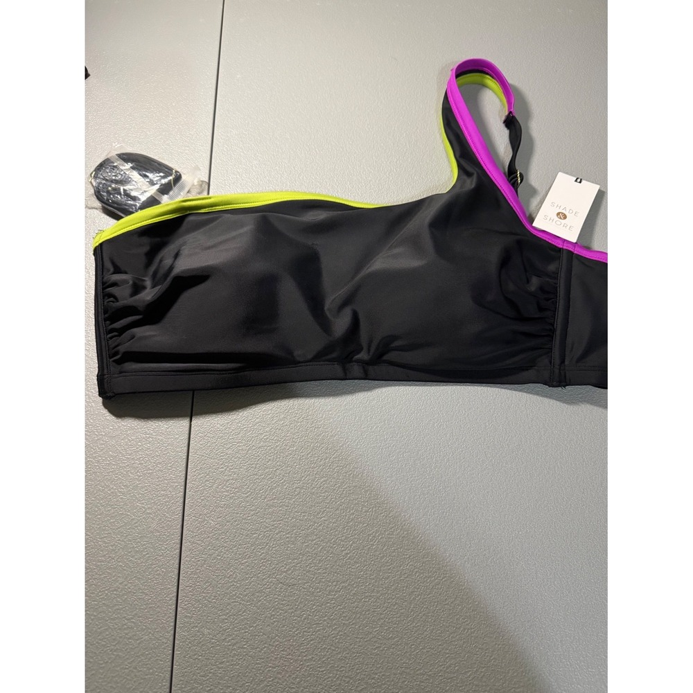 Shade & Shore Black Neon One Shoulder Bikini Top 1X 17-18 NWT‎